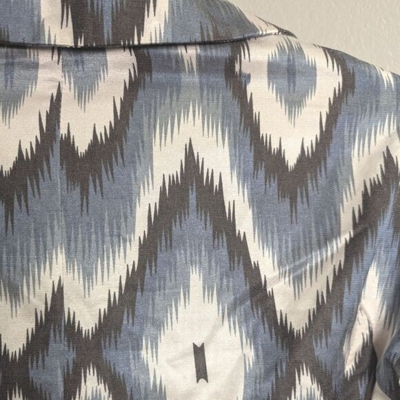 Vertigo Paris Blue Gray Ikat chevron zigzag print trench coat belted jacket M - Picture 5 of 8